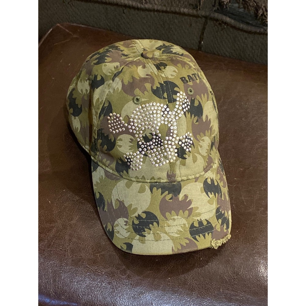 DC Comics Batman Camo Rhinestone Skull‎ Distressed Adjustable Hat Cap